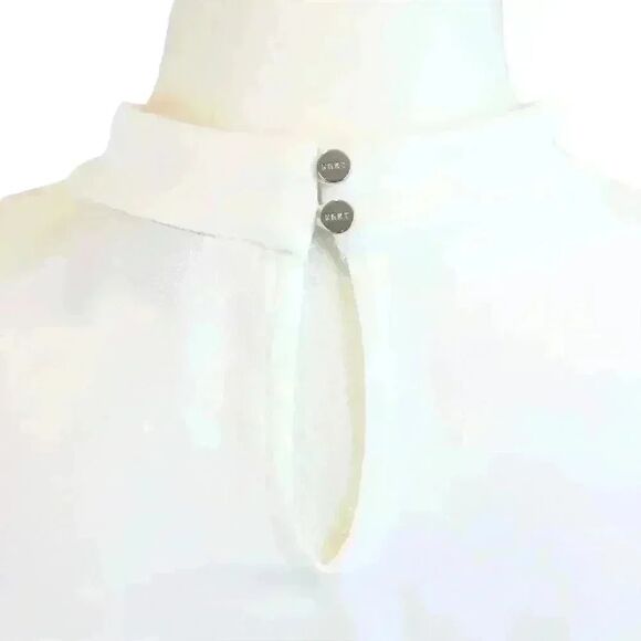 DKNY Cream White Blouse High-Neck Cap-Sleeve Side-Zip Front Pleats Size XS - Picture 5 of 10